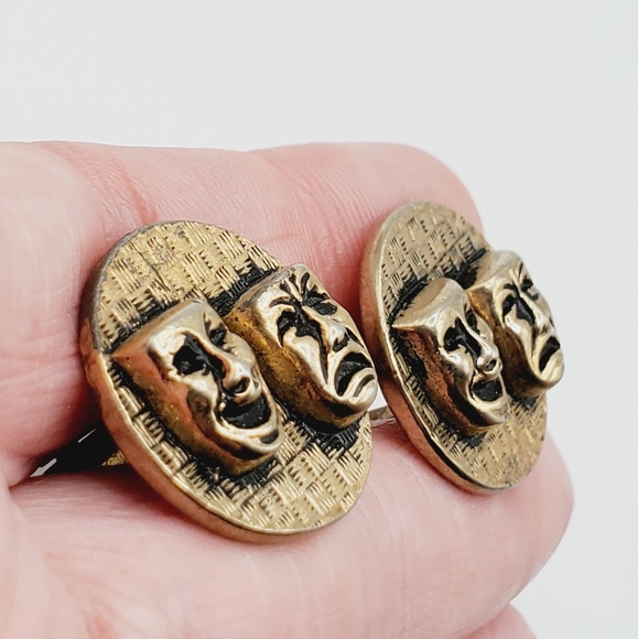 Vintage men's Mardi Gras mask face cuff links gold 3d - Picture 6 of 6